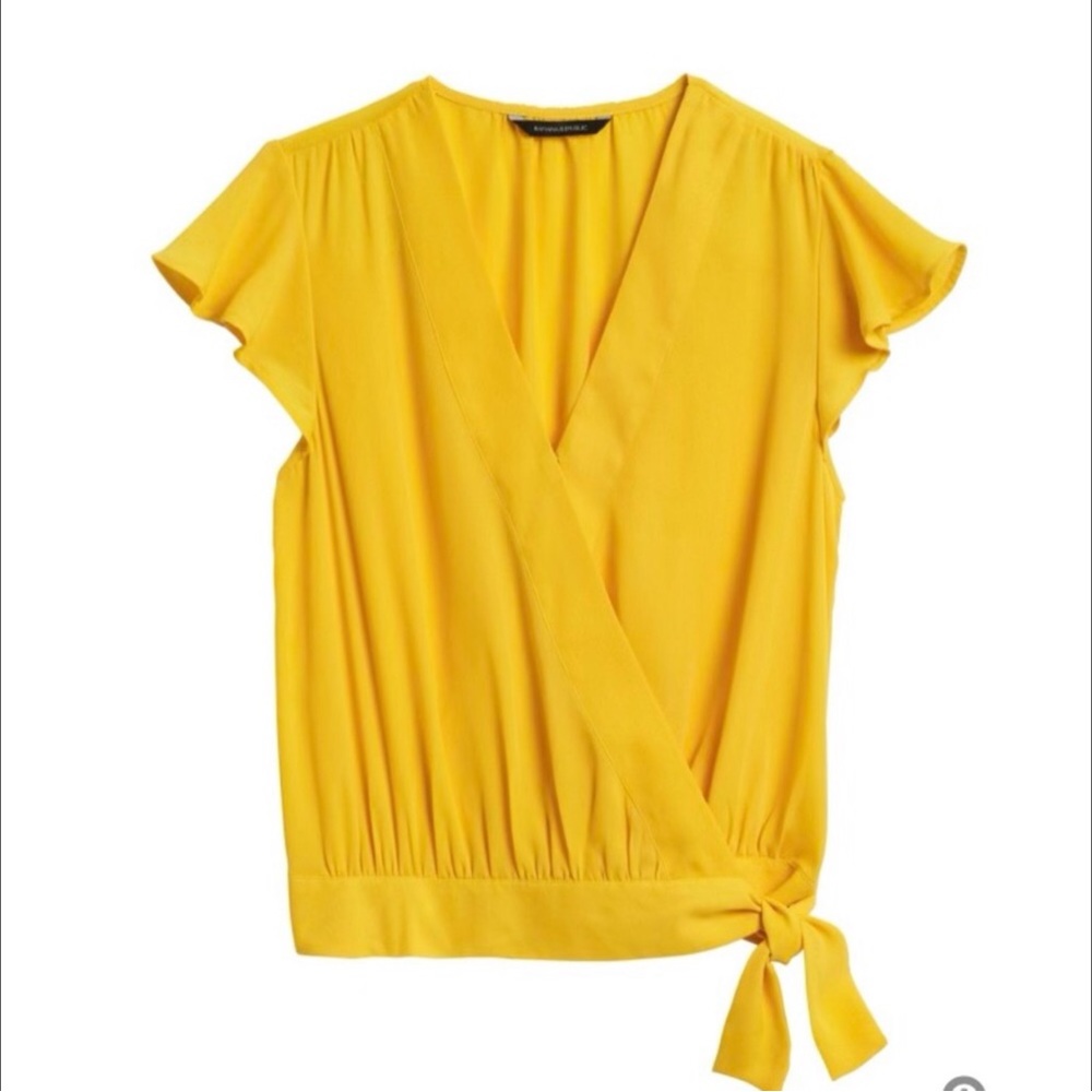 NWOT Cropped Ruffle-Wrap Top in Sunny Yellow